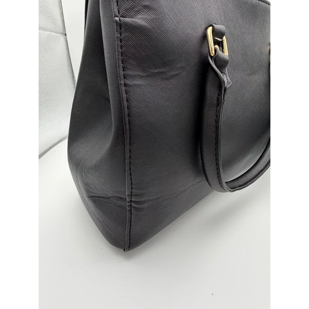 Michael Kors Black Saffiano Leather Tote Bag Gold Hardware MK Logo Handbag